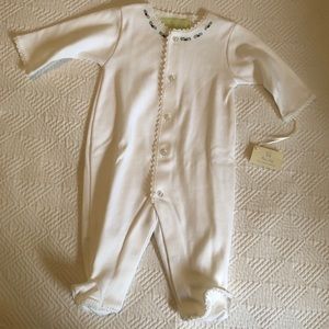 Pixie Lily white footy romper with holly, 0-3m